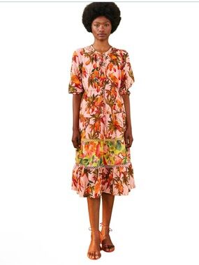 FARM Rio | Dresses | Farm Rio Pineapple Ikat Asymmetric Hem Wrap Dress Beaded Vneck Tie Size S